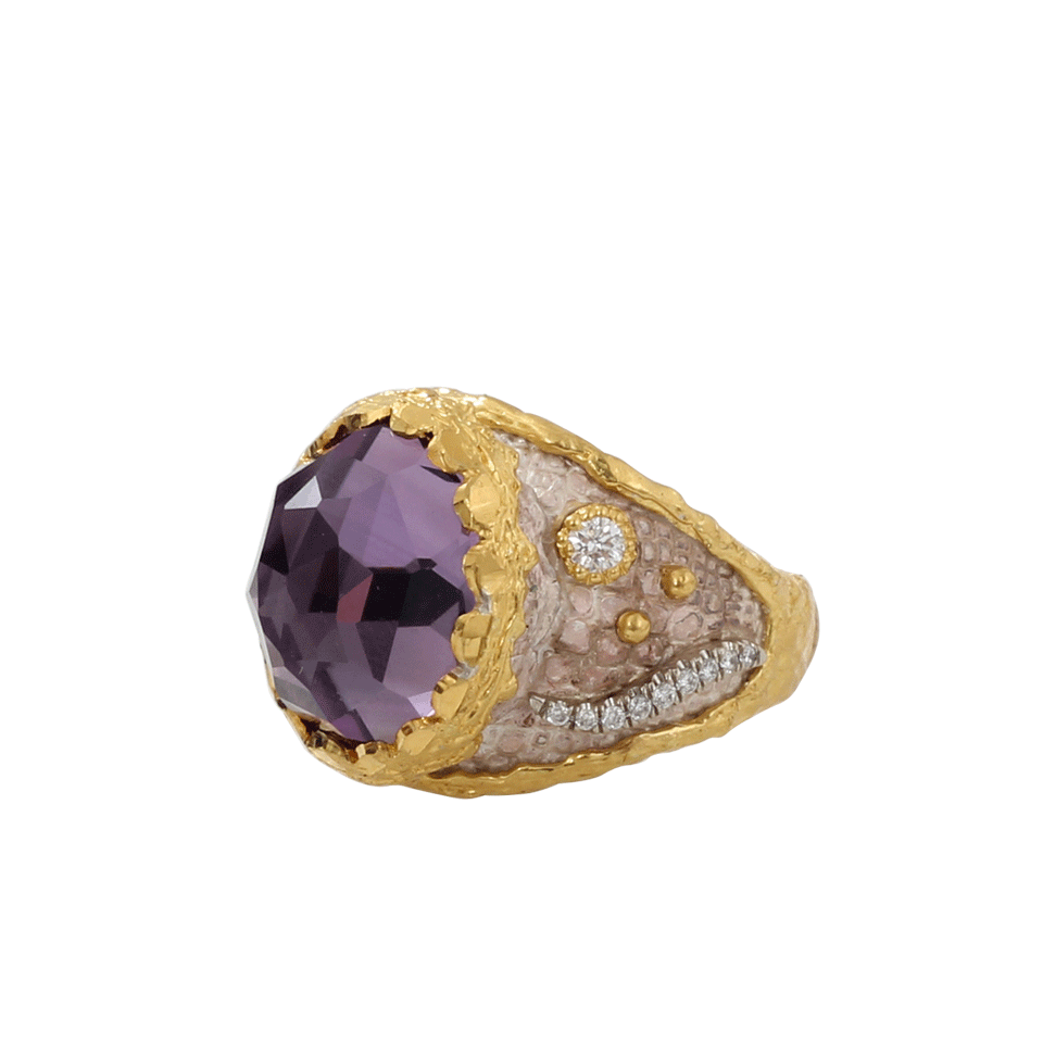 VICTOR VELYAN-Amethyst And White Patina Ring-YELLOW GOLD
