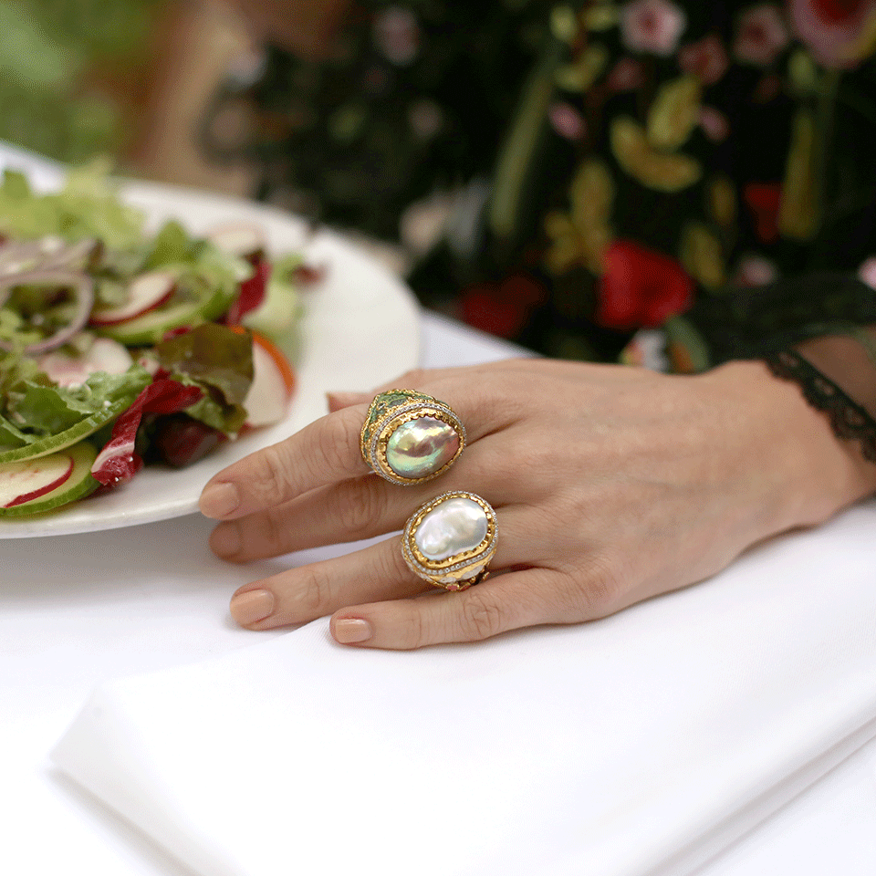 VICTOR VELYAN-Cherry Blossom Oval Pearl Ring-YELLOW GOLD