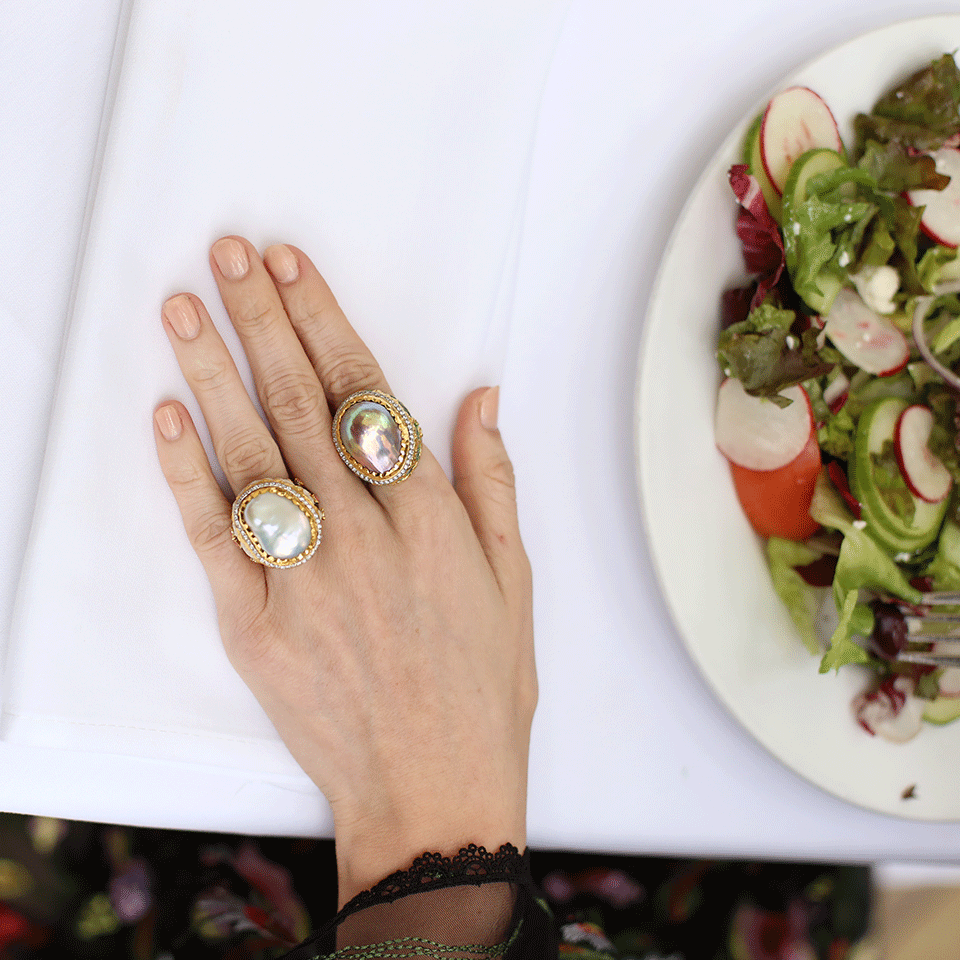 VICTOR VELYAN-Cherry Blossom Oval Pearl Ring-YELLOW GOLD