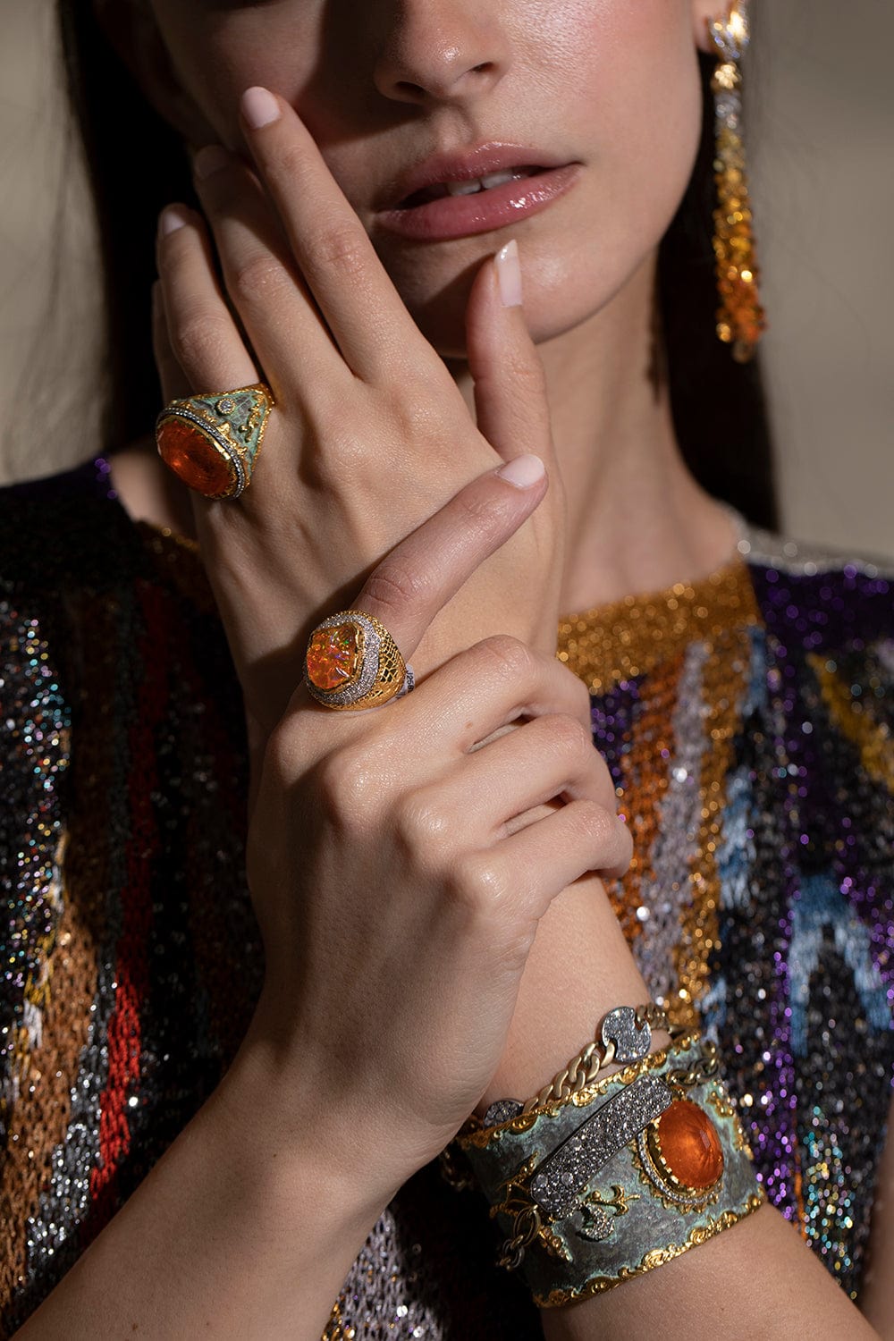 VICTOR VELYAN-Mexican Fire Opal Diamond Ring-YELLOW GOLD