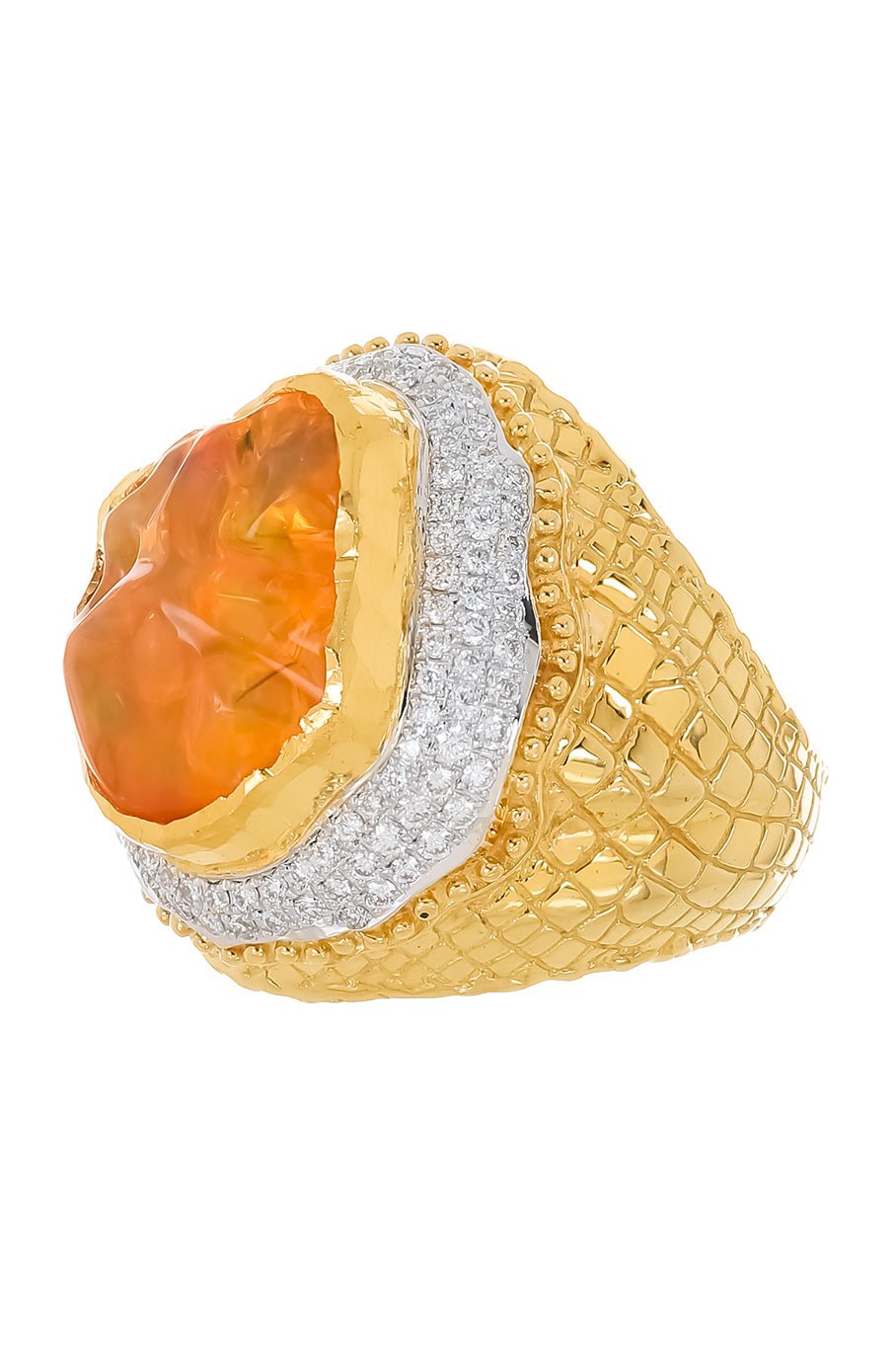 VICTOR VELYAN-Mexican Fire Opal Diamond Ring-YELLOW GOLD