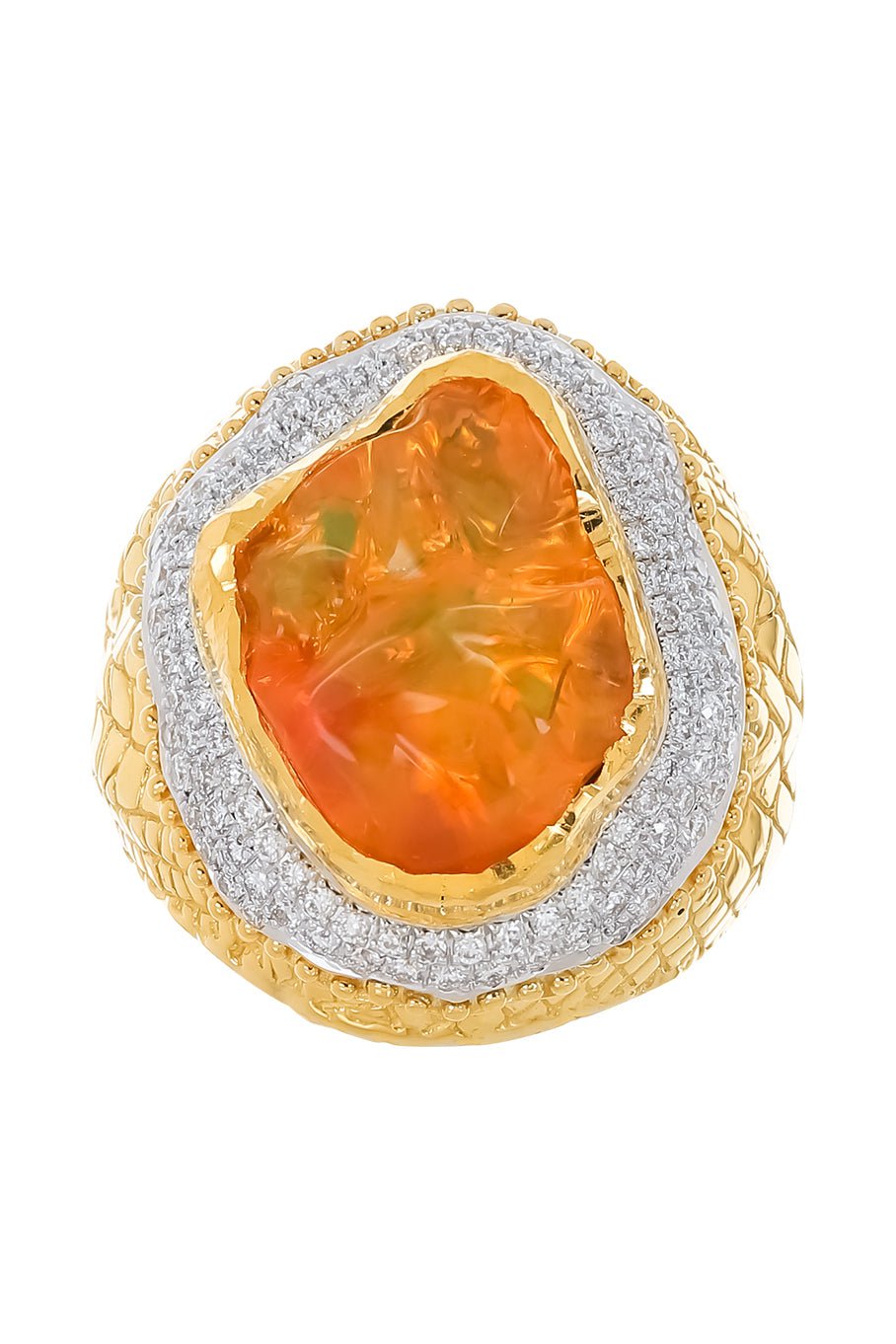 VICTOR VELYAN-Mexican Fire Opal Diamond Ring-YELLOW GOLD