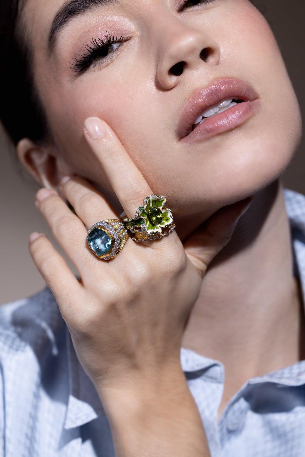 VICTOR VELYAN-Aquamarine Diamond Ring-YELLOW GOLD