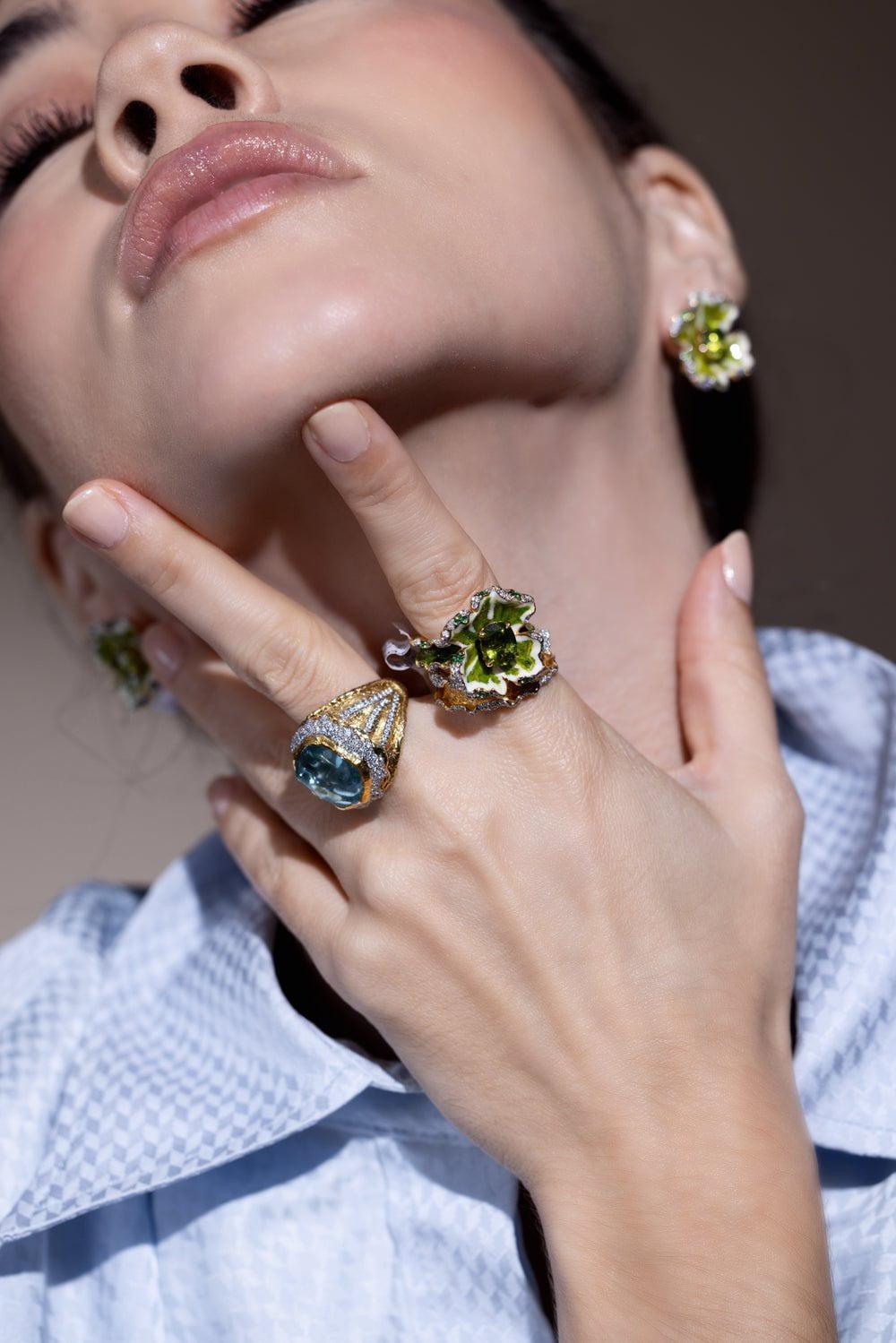 VICTOR VELYAN-Aquamarine Diamond Ring-YELLOW GOLD