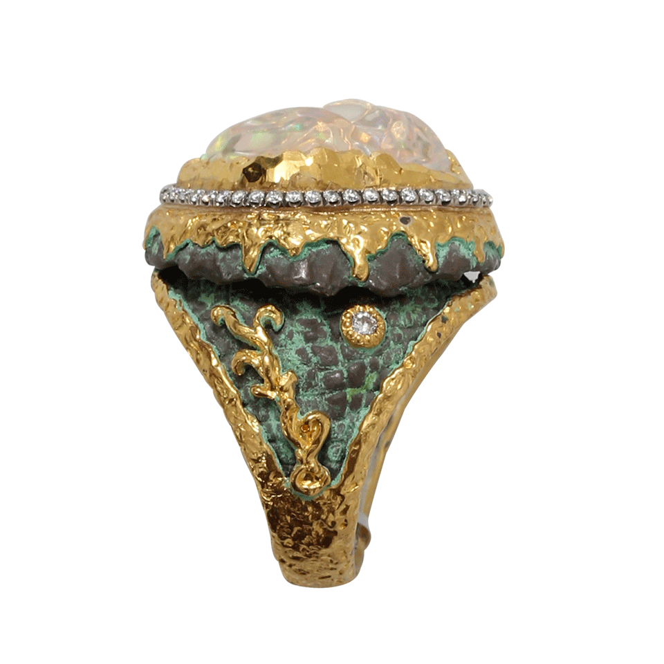 VICTOR VELYAN-Clear Fire Opal And Green Patina Ring-YELLOW GOLD