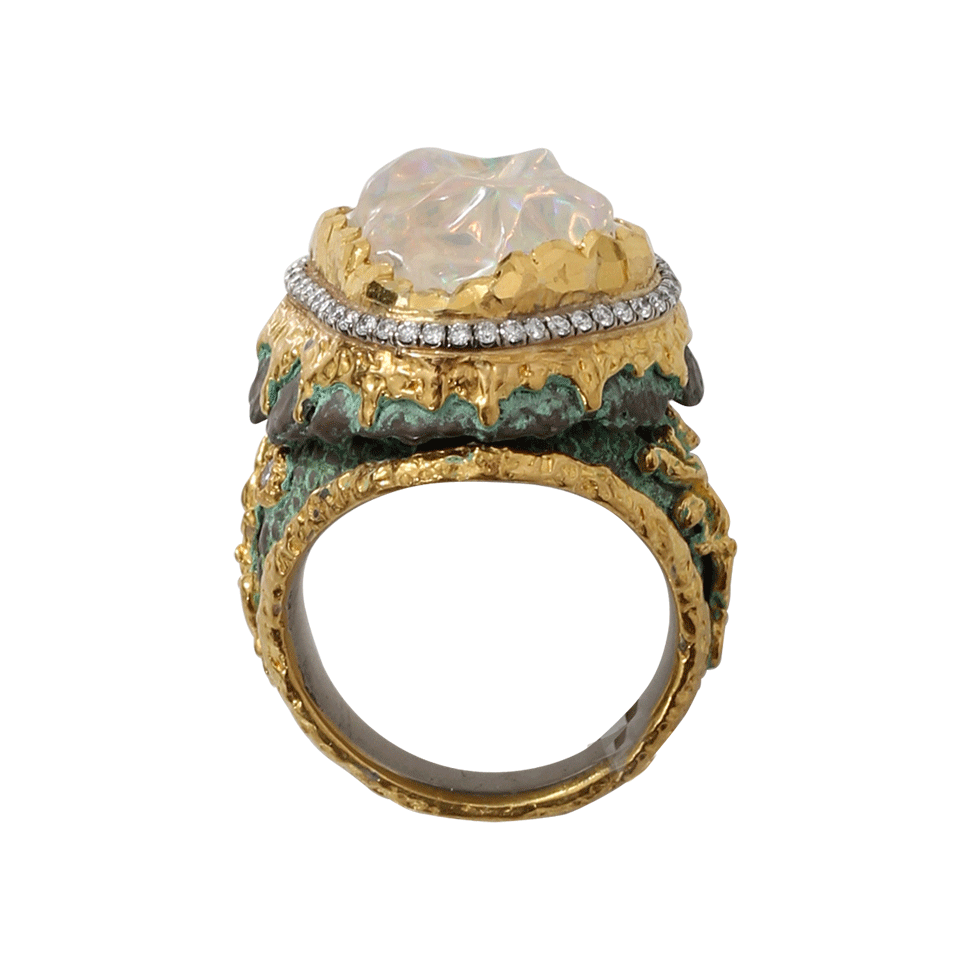 VICTOR VELYAN-Clear Fire Opal And Green Patina Ring-YELLOW GOLD