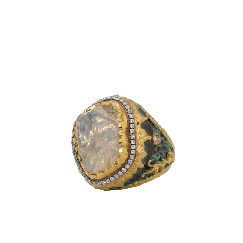 VICTOR VELYAN-Clear Fire Opal And Green Patina Ring-YELLOW GOLD