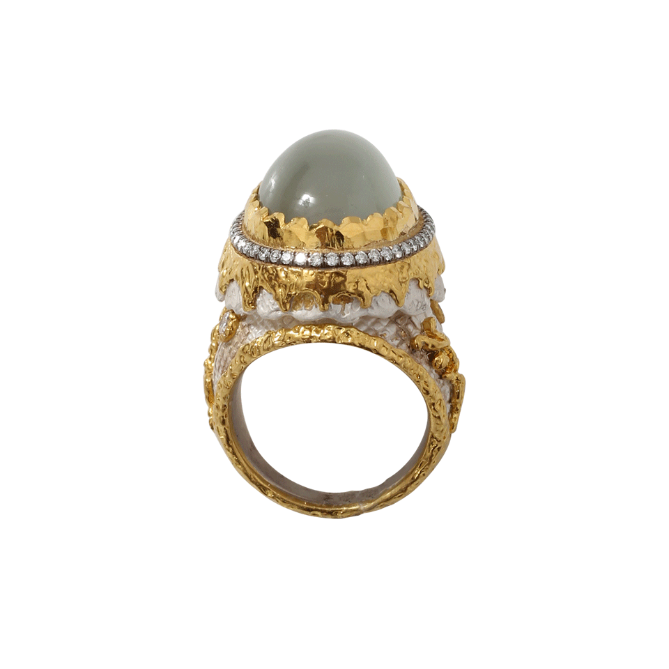 VICTOR VELYAN-Green Moonstone And White Patina Ring-YELLOW GOLD