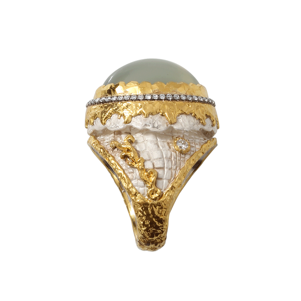VICTOR VELYAN-Green Moonstone And White Patina Ring-YELLOW GOLD