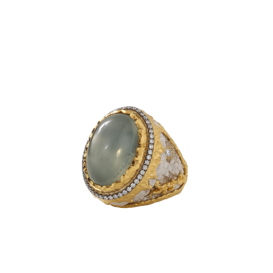 VICTOR VELYAN-Green Moonstone And White Patina Ring-YELLOW GOLD