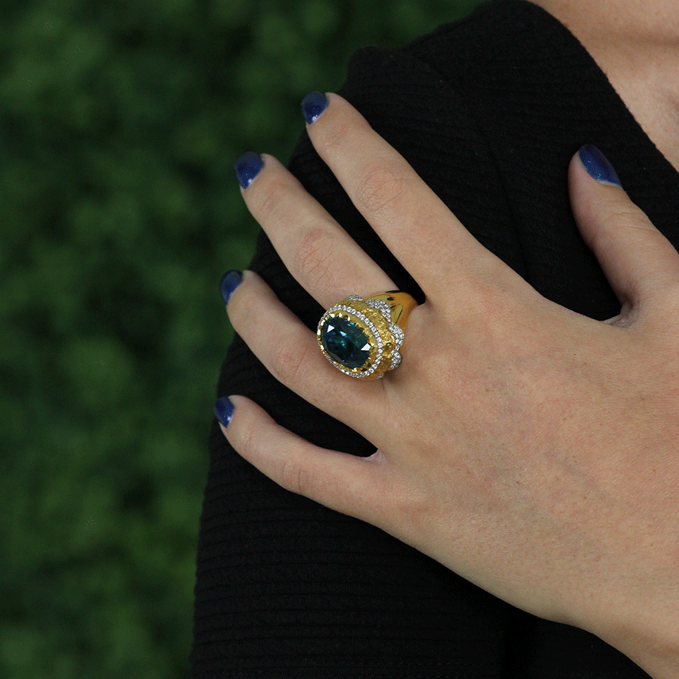 VICTOR VELYAN-Blue Zircon Ring-YELLOW GOLD
