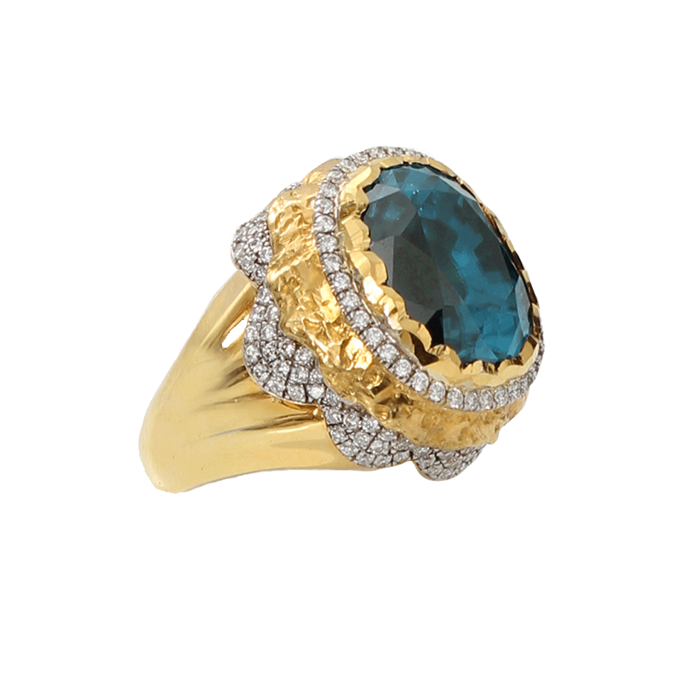 VICTOR VELYAN-Blue Zircon Ring-YELLOW GOLD