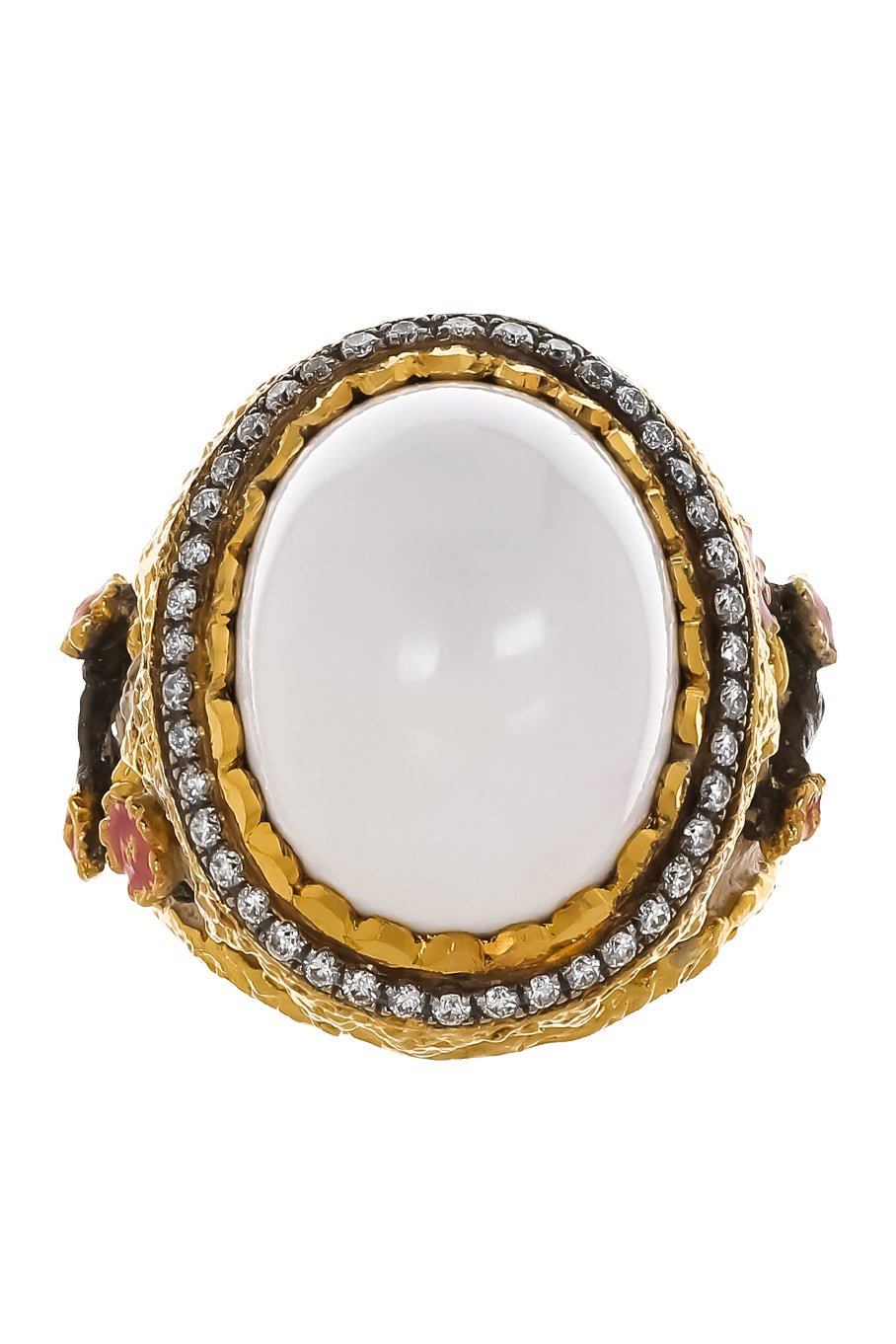 VICTOR VELYAN-Cacholong Diamond Blossom Ring-YELLOW GOLD