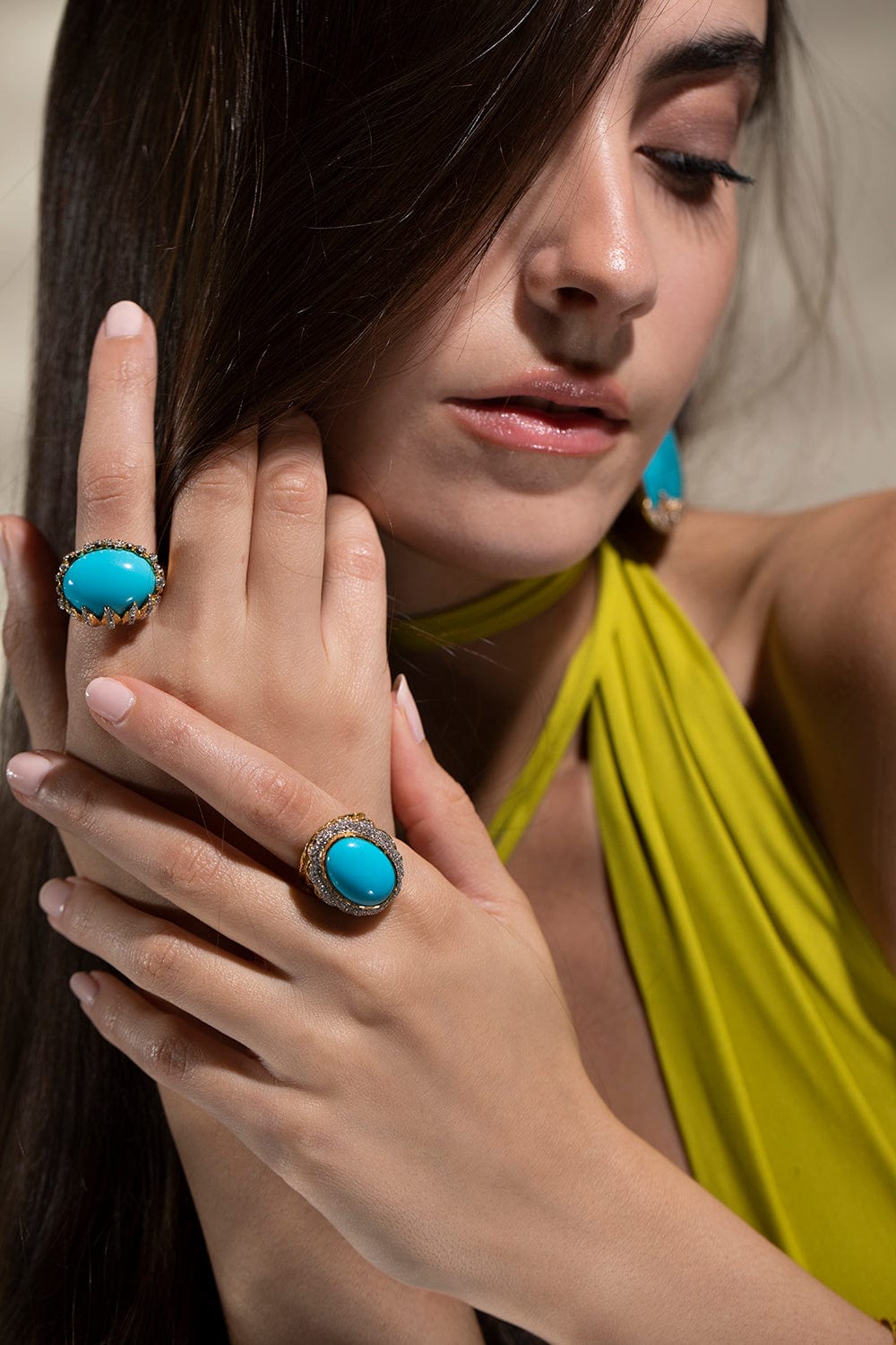 VICTOR VELYAN-Turquoise Diamond Ring-YELLOW GOLD