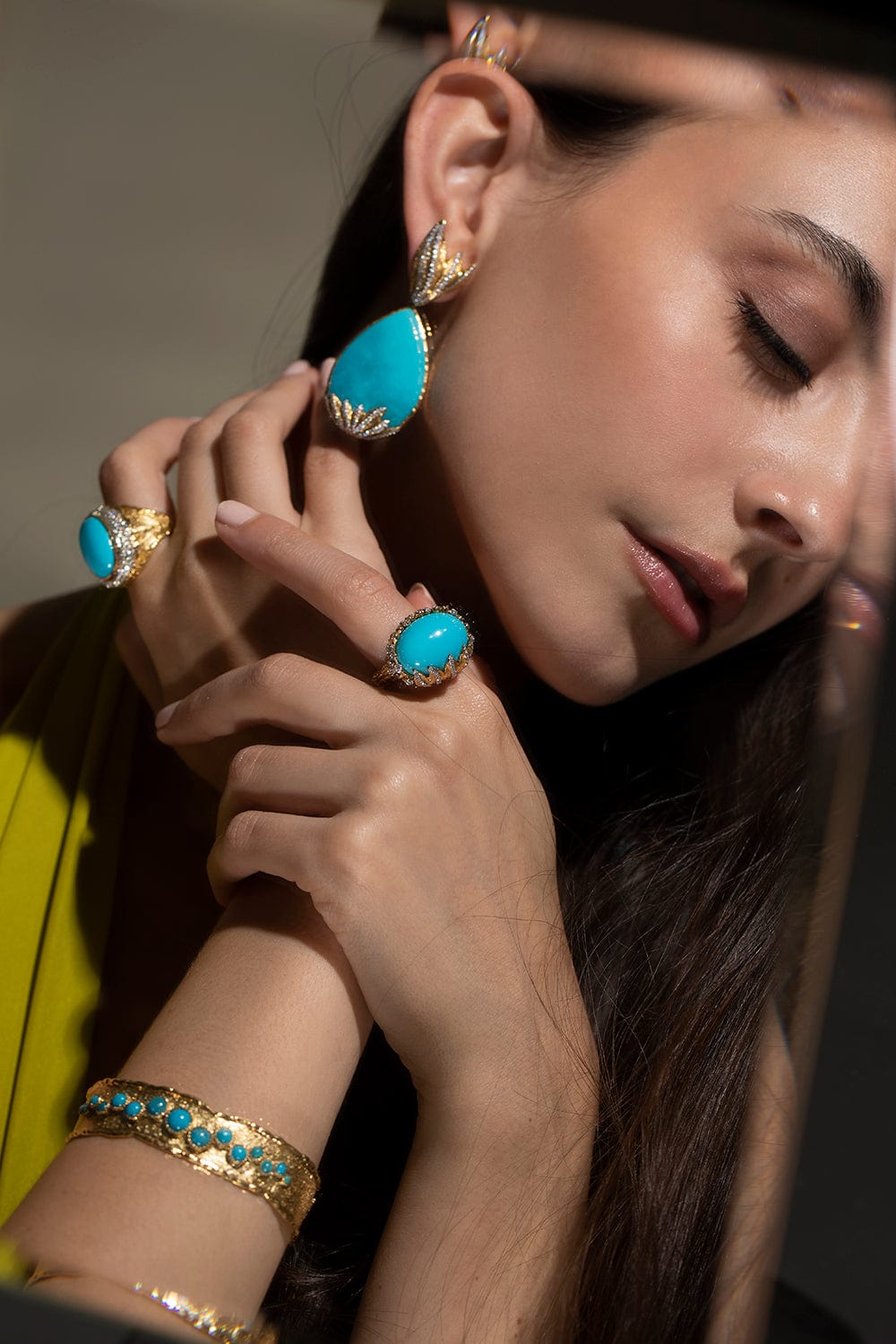 VICTOR VELYAN-Turquoise Diamond Ring-YELLOW GOLD