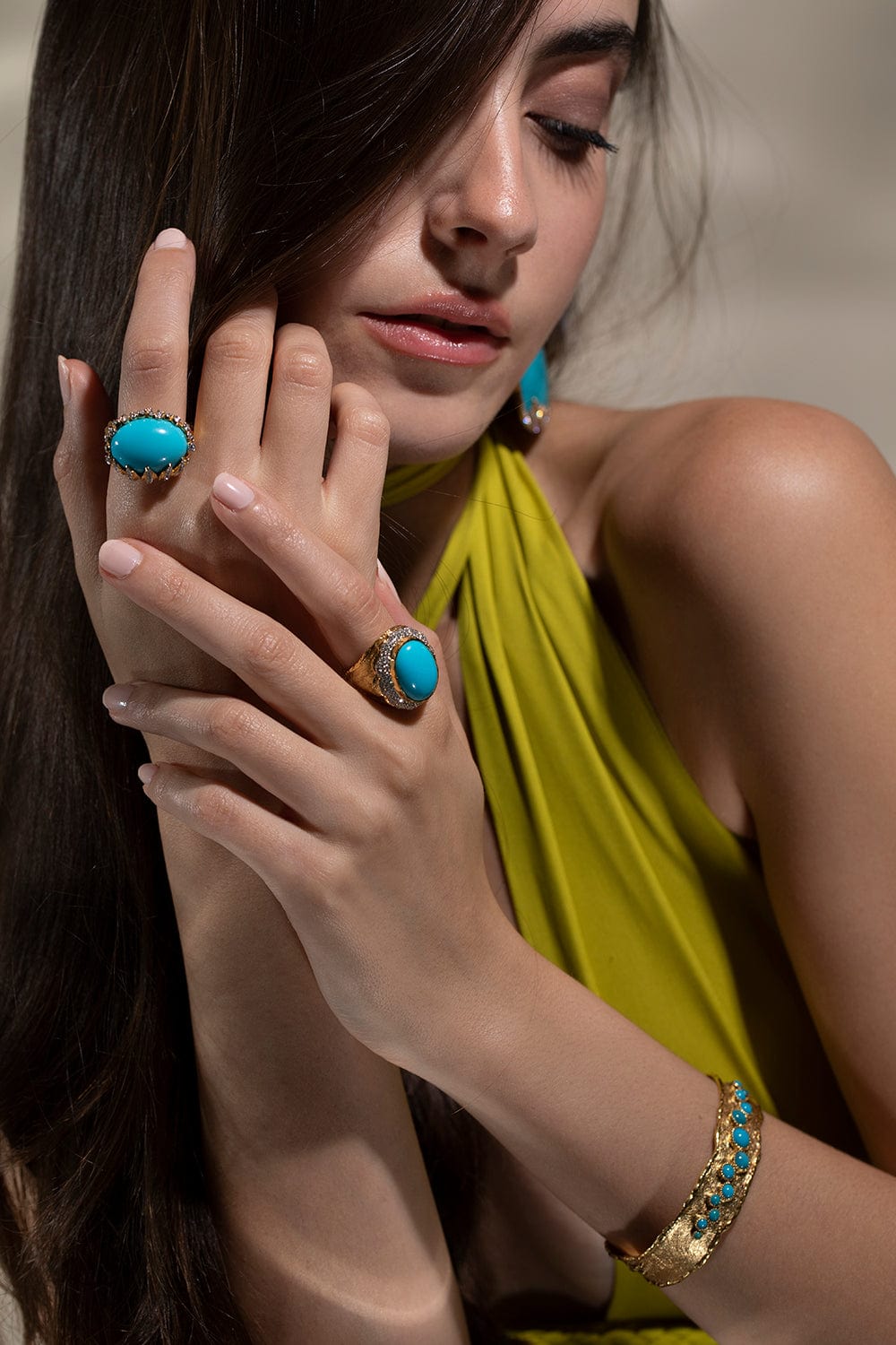 VICTOR VELYAN-Turquoise Diamond Ring-YELLOW GOLD