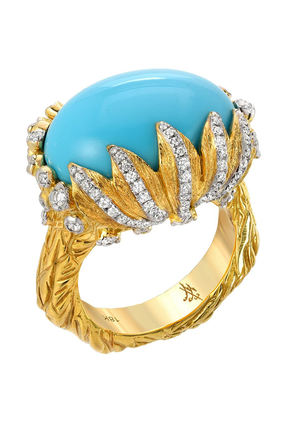 VICTOR VELYAN-Turquoise Diamond Ring-YELLOW GOLD