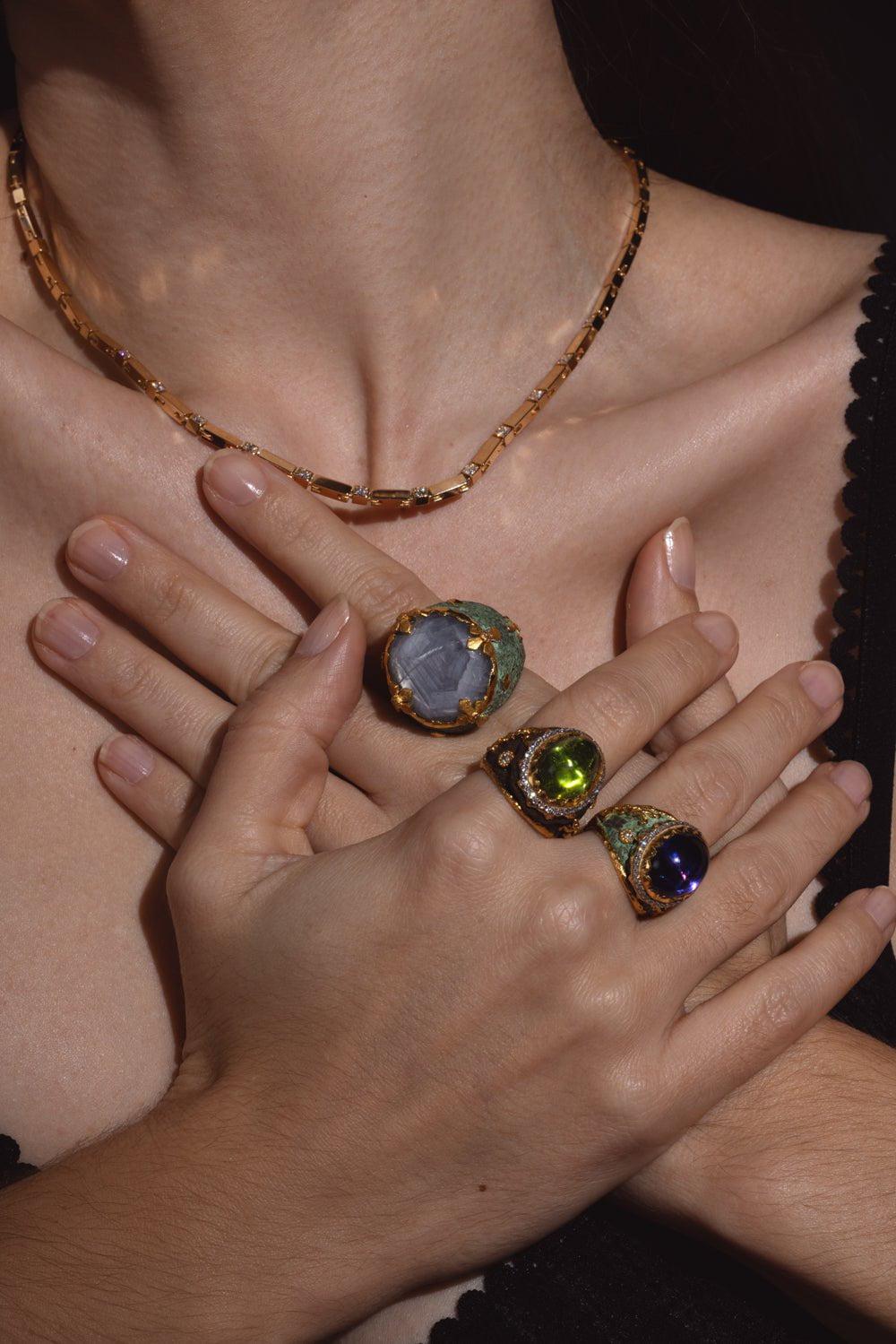 VICTOR VELYAN-Amethyst And White Patina Ring-YELLOW GOLD
