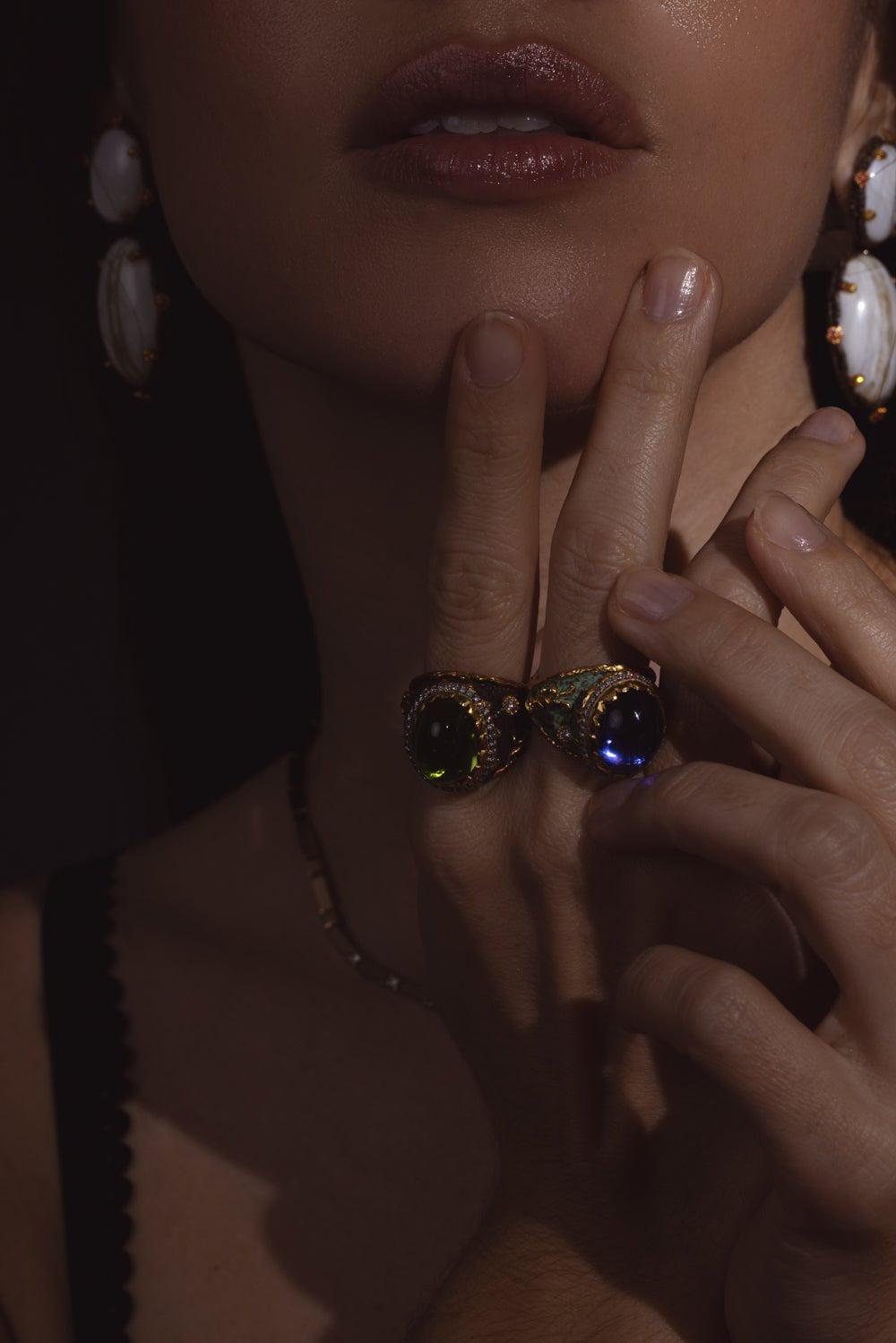 VICTOR VELYAN-Amethyst And White Patina Ring-YELLOW GOLD
