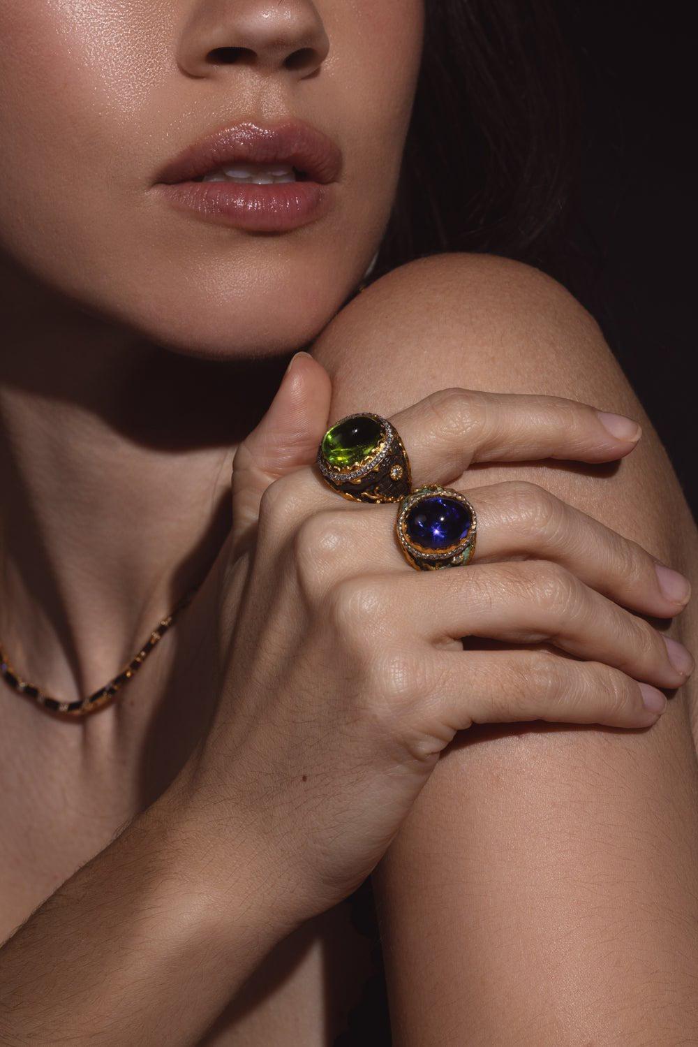 VICTOR VELYAN-Amethyst And White Patina Ring-YELLOW GOLD