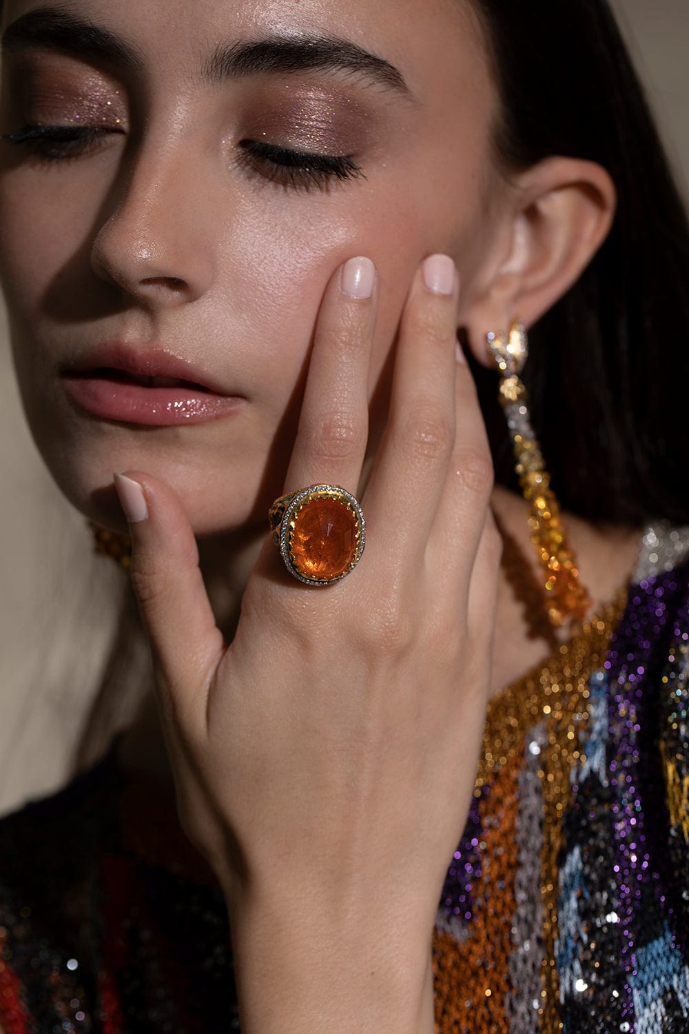 VICTOR VELYAN-Spesartite Garnet Diamond Ring-YELLOW GOLD