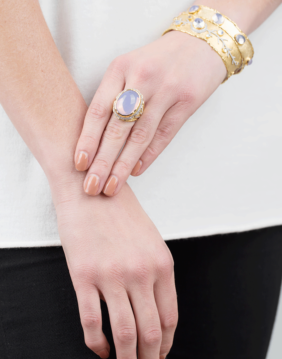 VICTOR VELYAN-Cabochon Moon Quartz Ring-YELLOW GOLD