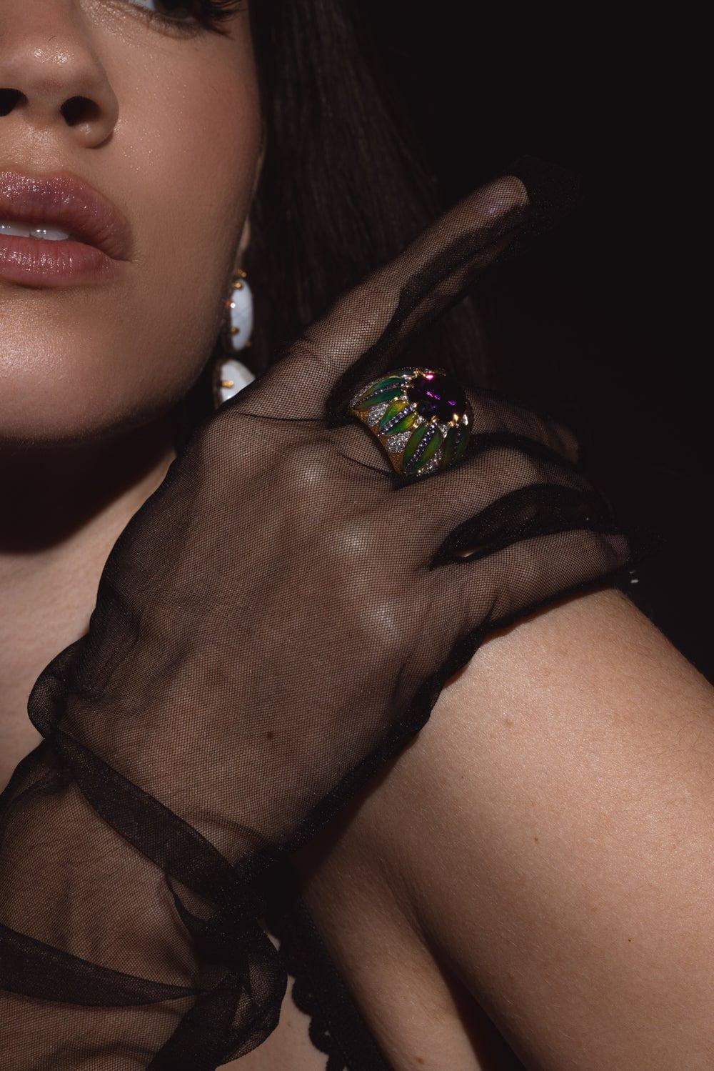 VICTOR VELYAN-Diamond Amethyst Ring-YELLOW GOLD