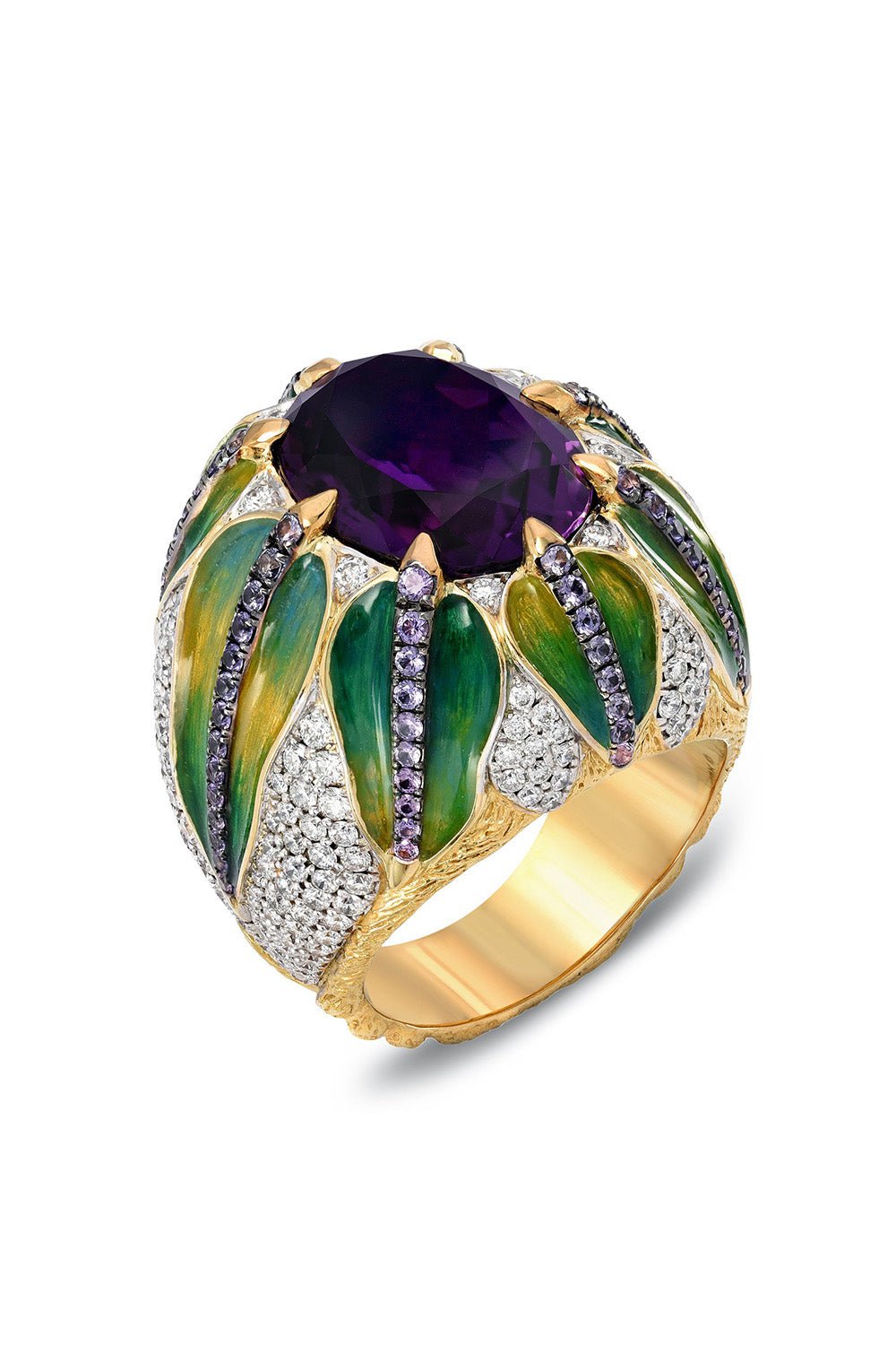 VICTOR VELYAN-Diamond Amethyst Ring-YELLOW GOLD