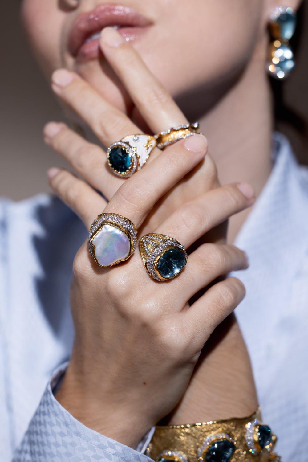 VICTOR VELYAN-Blue Zircon Diamond Ring-YLGOLD