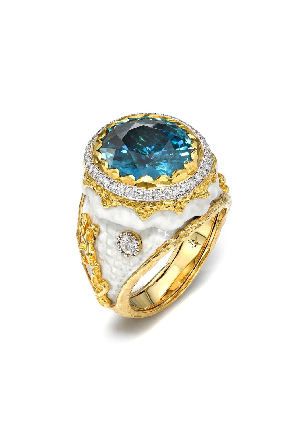 VICTOR VELYAN-Blue Zircon Diamond Ring-YLGOLD