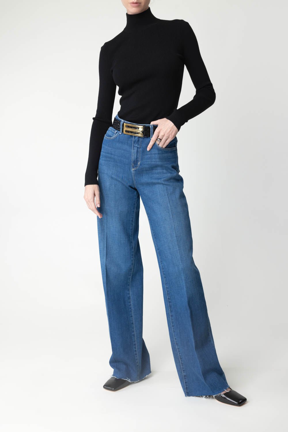 VICTORIA BECKHAM-Jumbo Frame Belt - Black Embossed-
