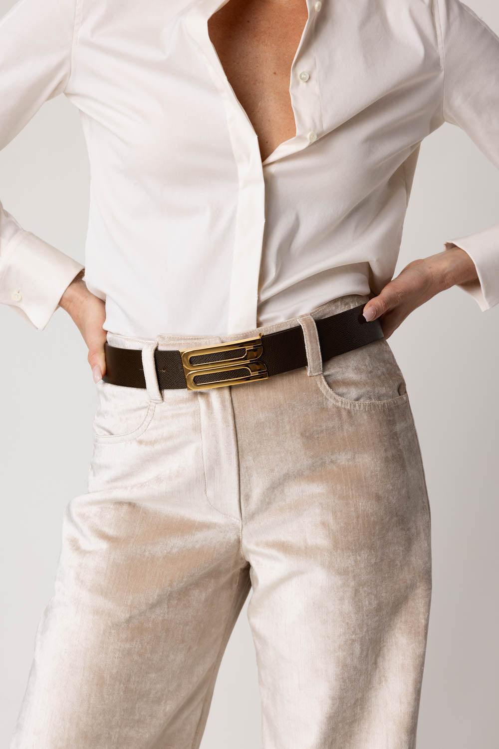 VICTORIA BECKHAM-Jumbo Frame Belt - Khaki-