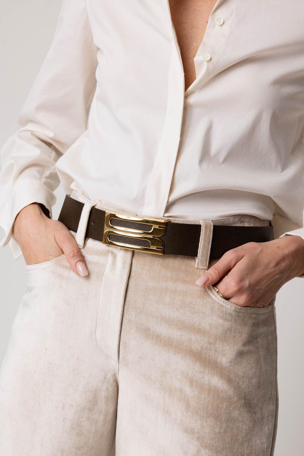 VICTORIA BECKHAM-Jumbo Frame Belt - Khaki-