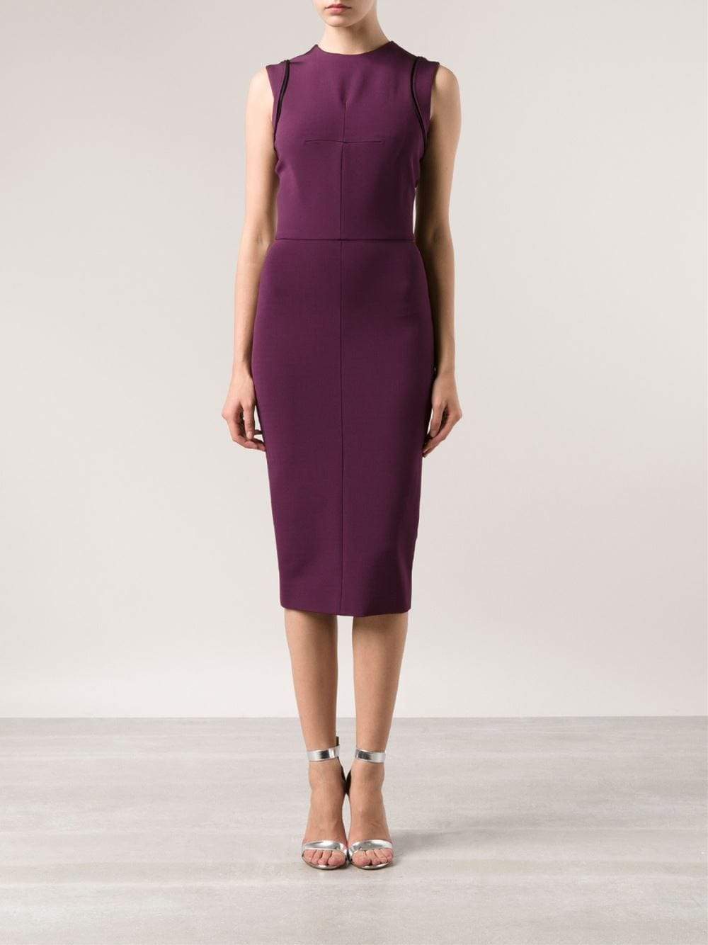 VICTORIA BECKHAM-Crewneck Fitted Back Zip Dress-