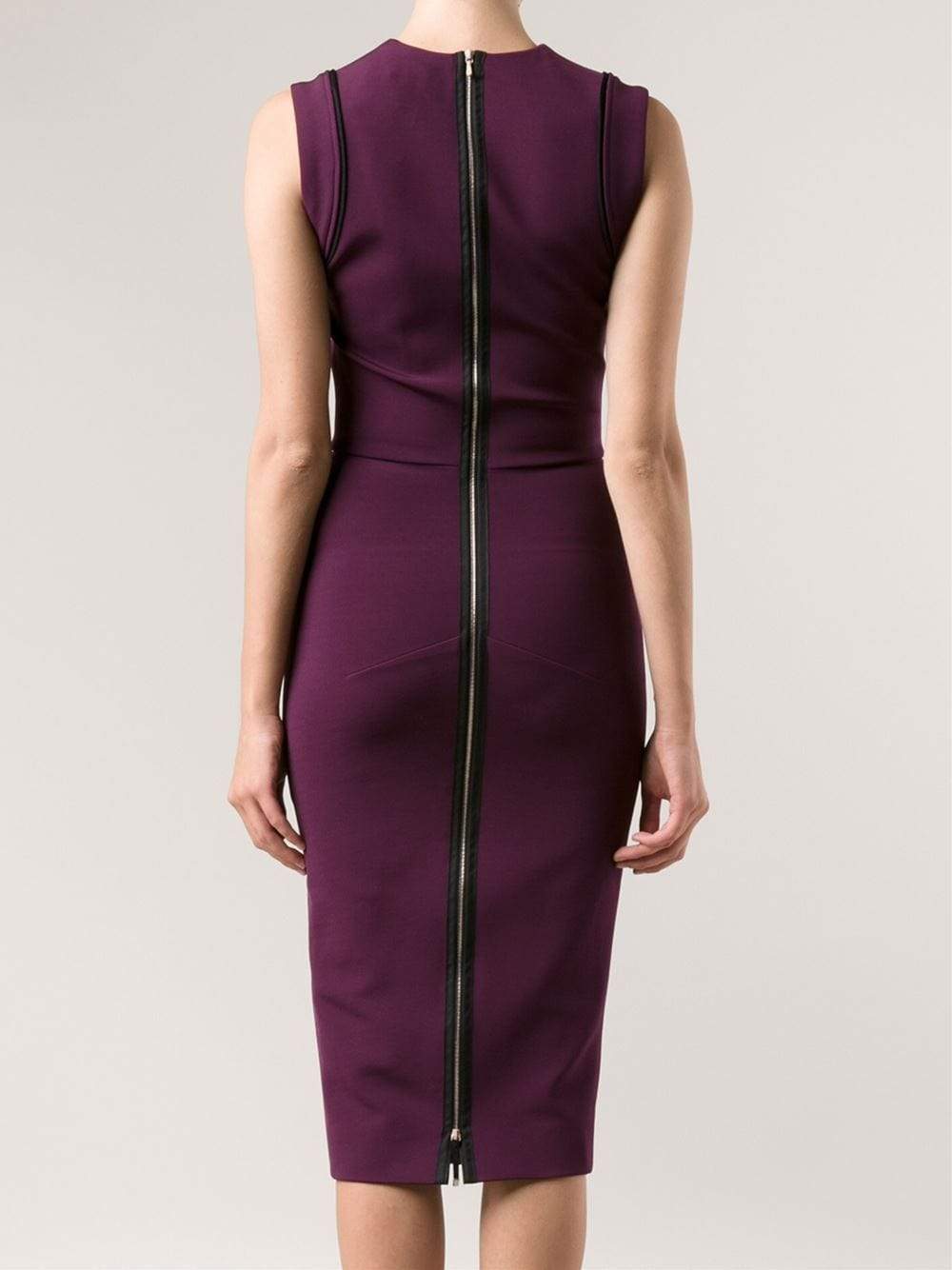 VICTORIA BECKHAM-Crewneck Fitted Back Zip Dress-