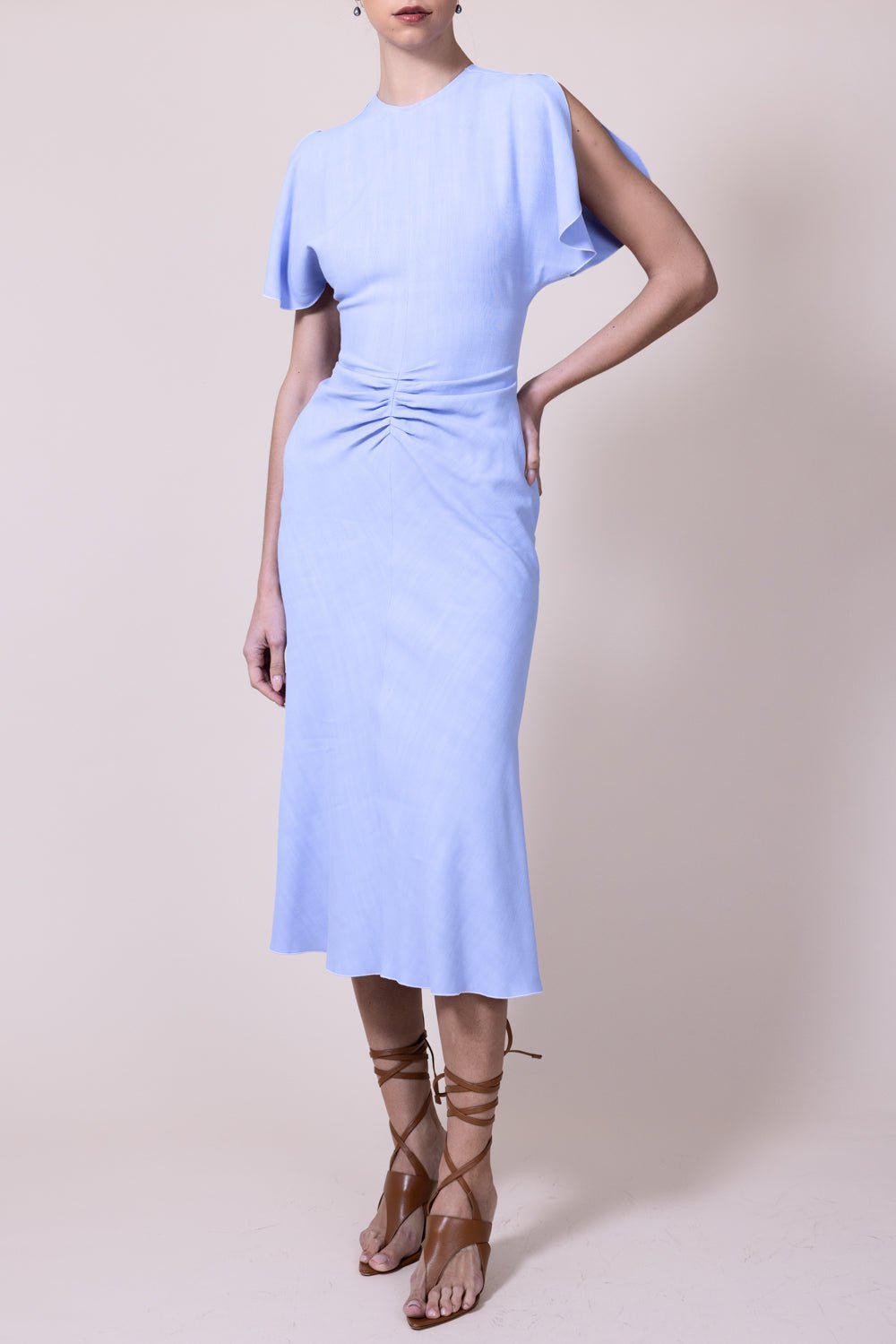 VICTORIA BECKHAM-Gathered Waist Midi Dress - Frost-