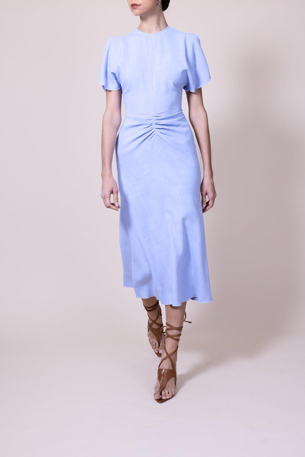 VICTORIA BECKHAM-Gathered Waist Midi Dress - Frost-