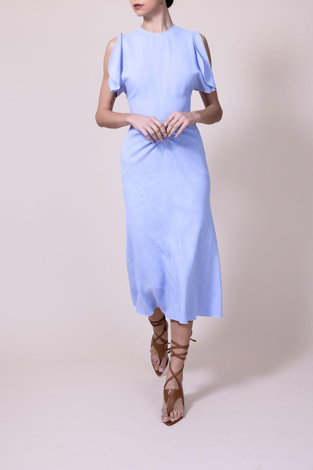 VICTORIA BECKHAM-Gathered Waist Midi Dress - Frost-