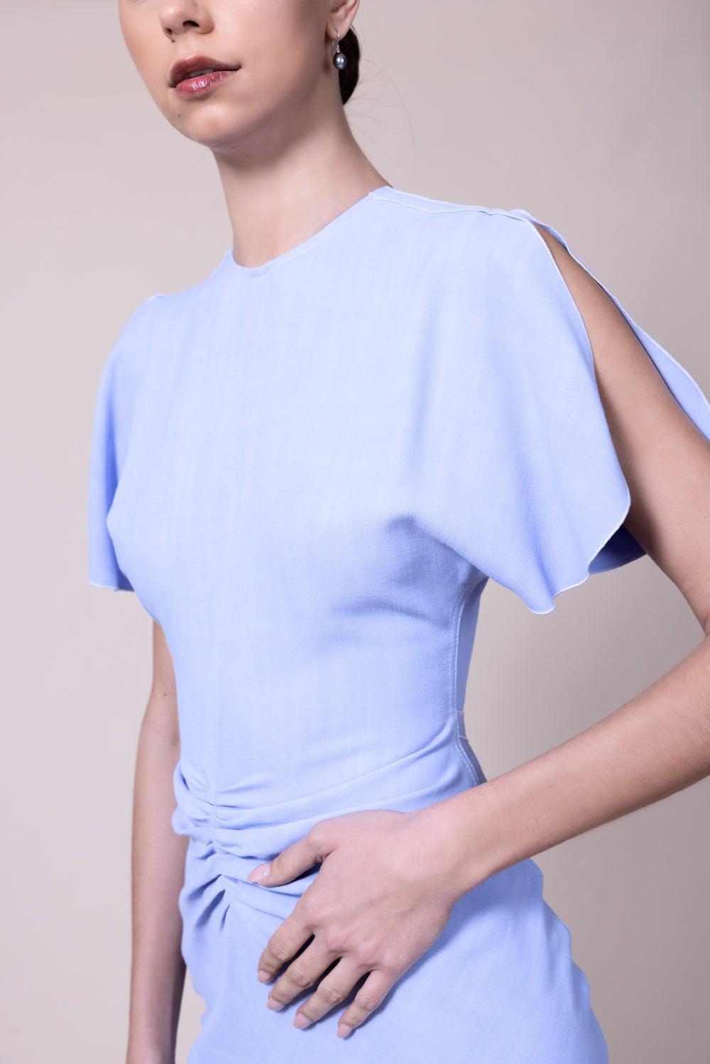VICTORIA BECKHAM-Gathered Waist Midi Dress - Frost-
