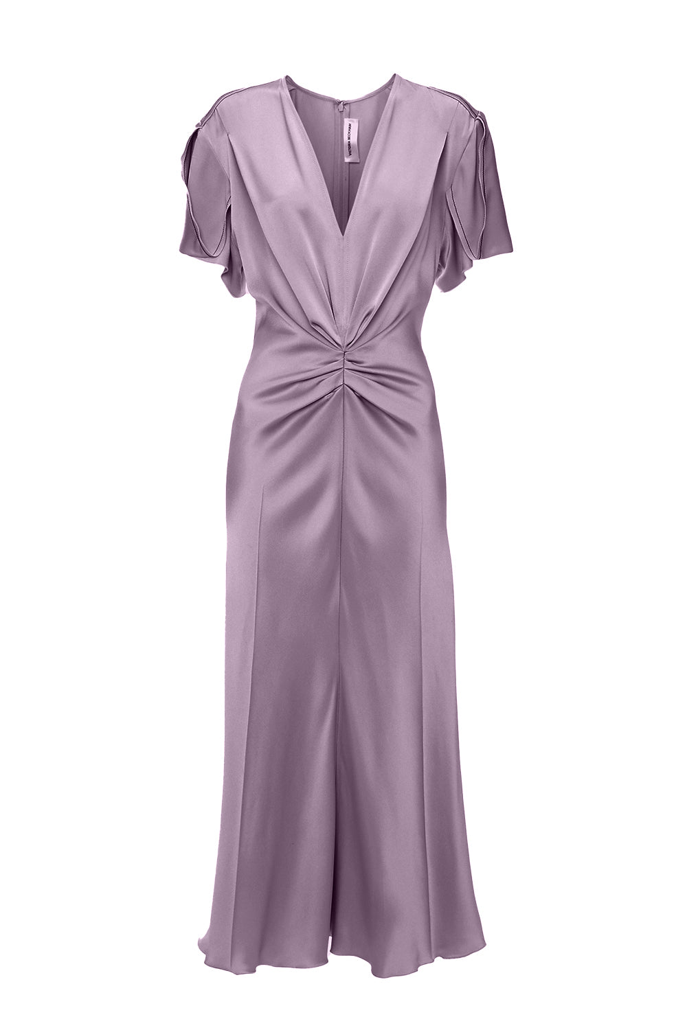 Gathered V-Neck Midi Dress - Iris-IRIS-0-CLOTHINGDRESSCASUAL-VICTORIA BECKHAM