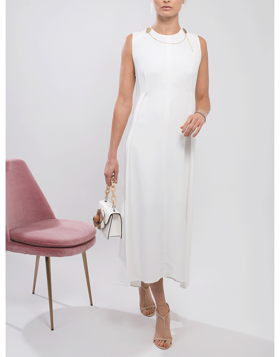 VICTORIA BECKHAM-Sleeveless Pleated Front Midi Dress-
