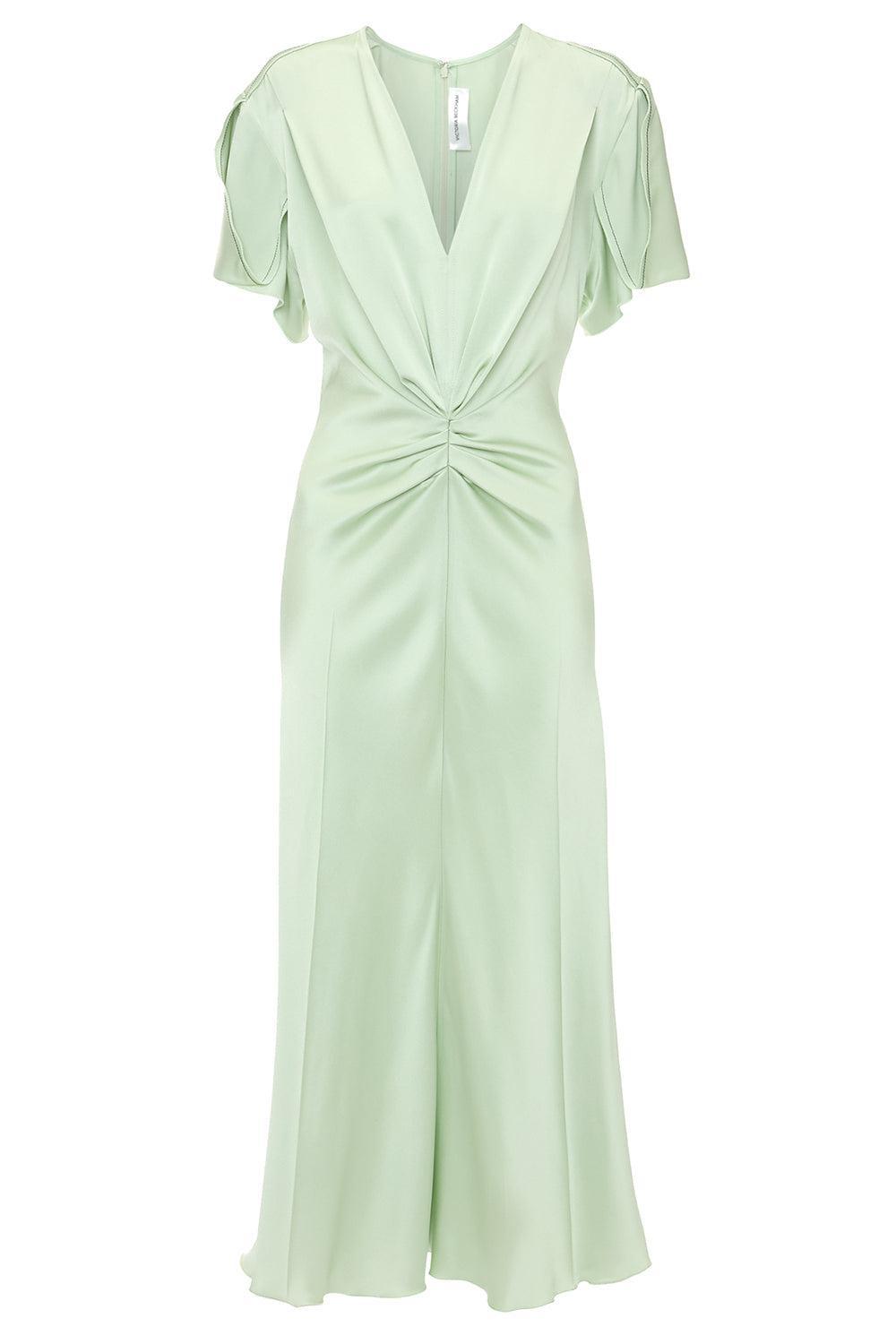 Gathered V-Neck Dress - Jade-JADE-2-CLOTHINGDRESSCASUAL-VICTORIA BECKHAM