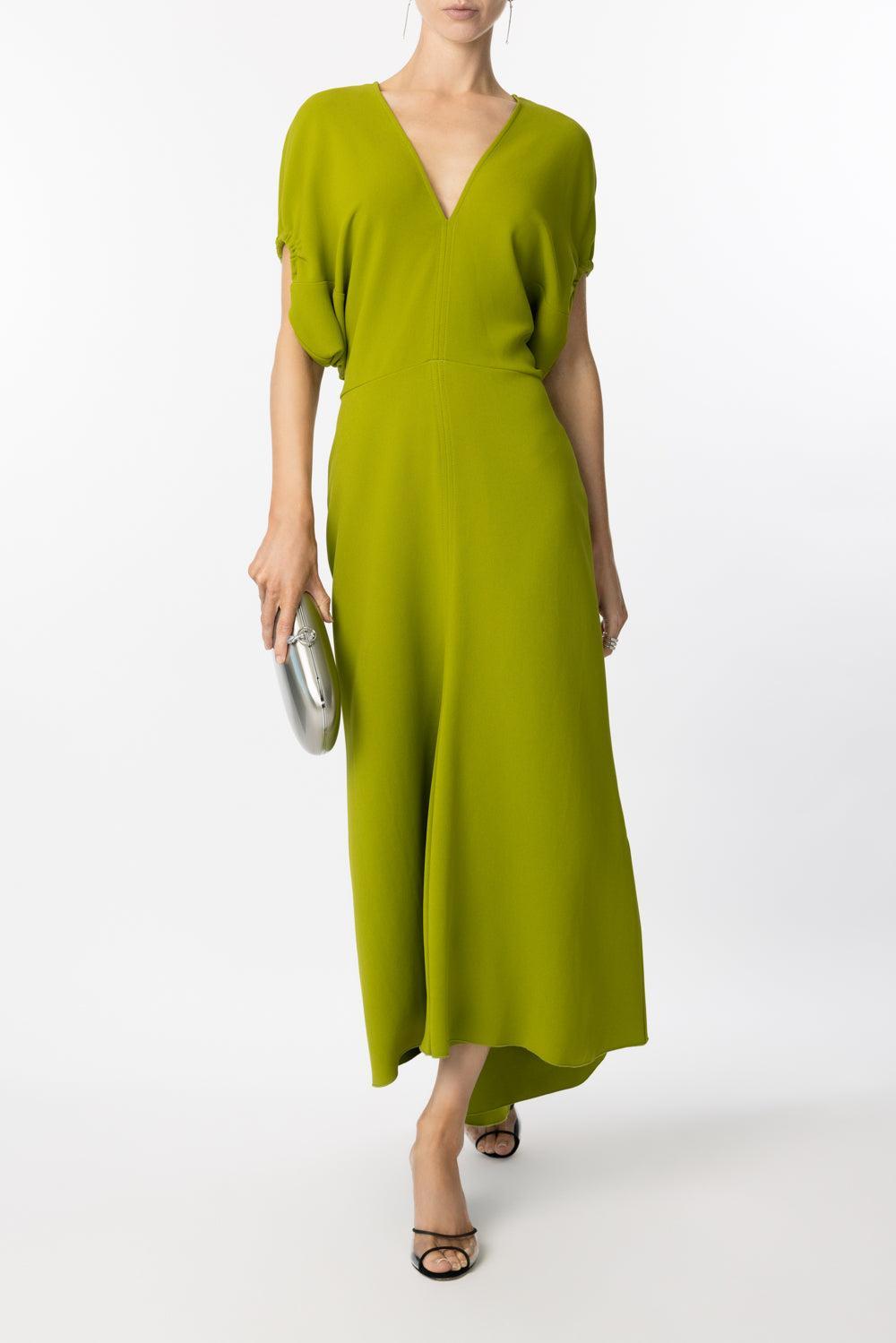 Blouson Detail Midi Dress-PARAKEET-0-CLOTHINGDRESSCASUAL-VICTORIA BECKHAM