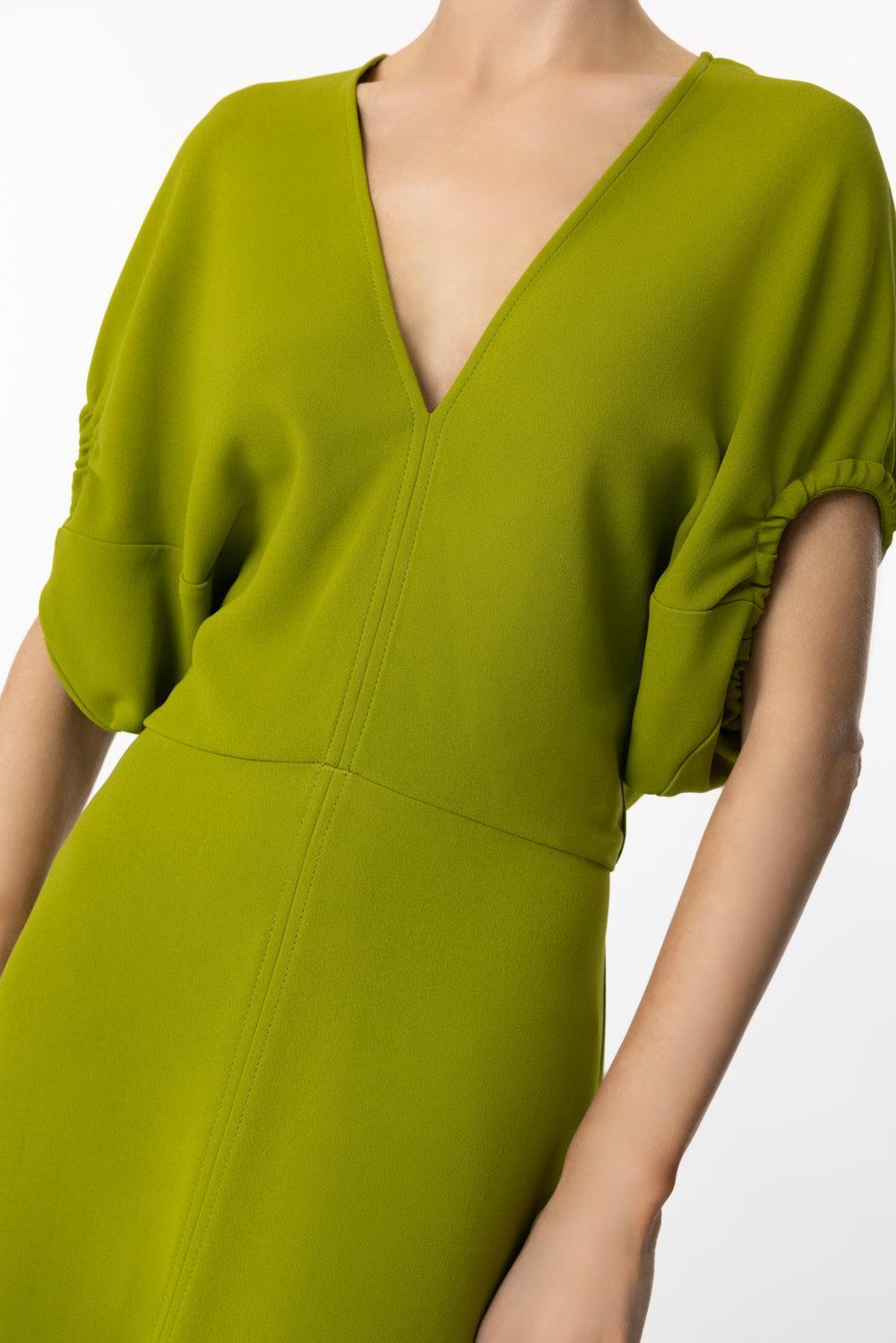 Blouson Detail Midi Dress-PARAKEET-0-CLOTHINGDRESSCASUAL-VICTORIA BECKHAM