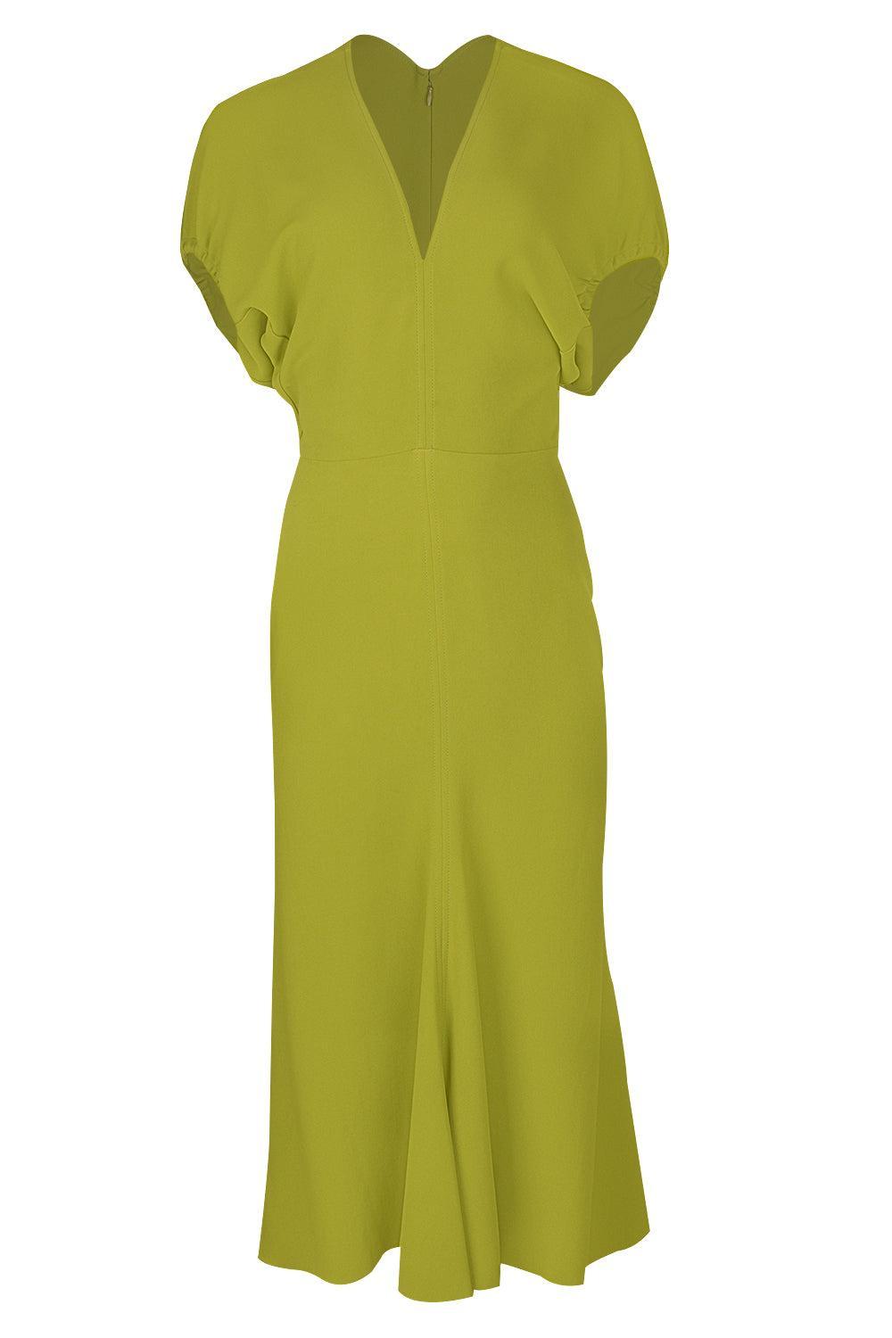Blouson Detail Midi Dress-PARAKEET-0-CLOTHINGDRESSCASUAL-VICTORIA BECKHAM
