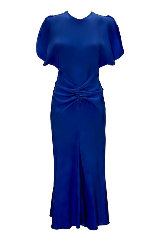 VICTORIA BECKHAM-Gathered Waist Midi Dress - Royal Blue-