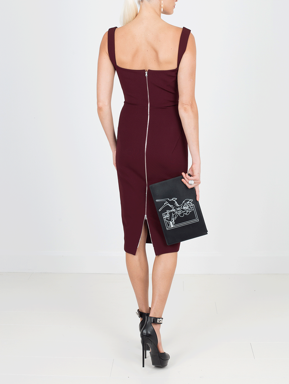 VICTORIA BECKHAM-Cami Fitted Dress-WINE
