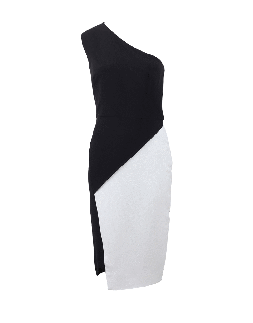 VICTORIA BECKHAM-One Shoulder Color Block Dress-BLK/WHT
