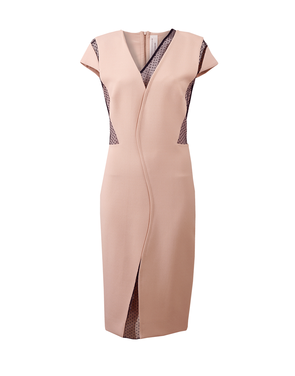 VICTORIA BECKHAM-Swiss Dot Fitted Dress-NUDE/NVY