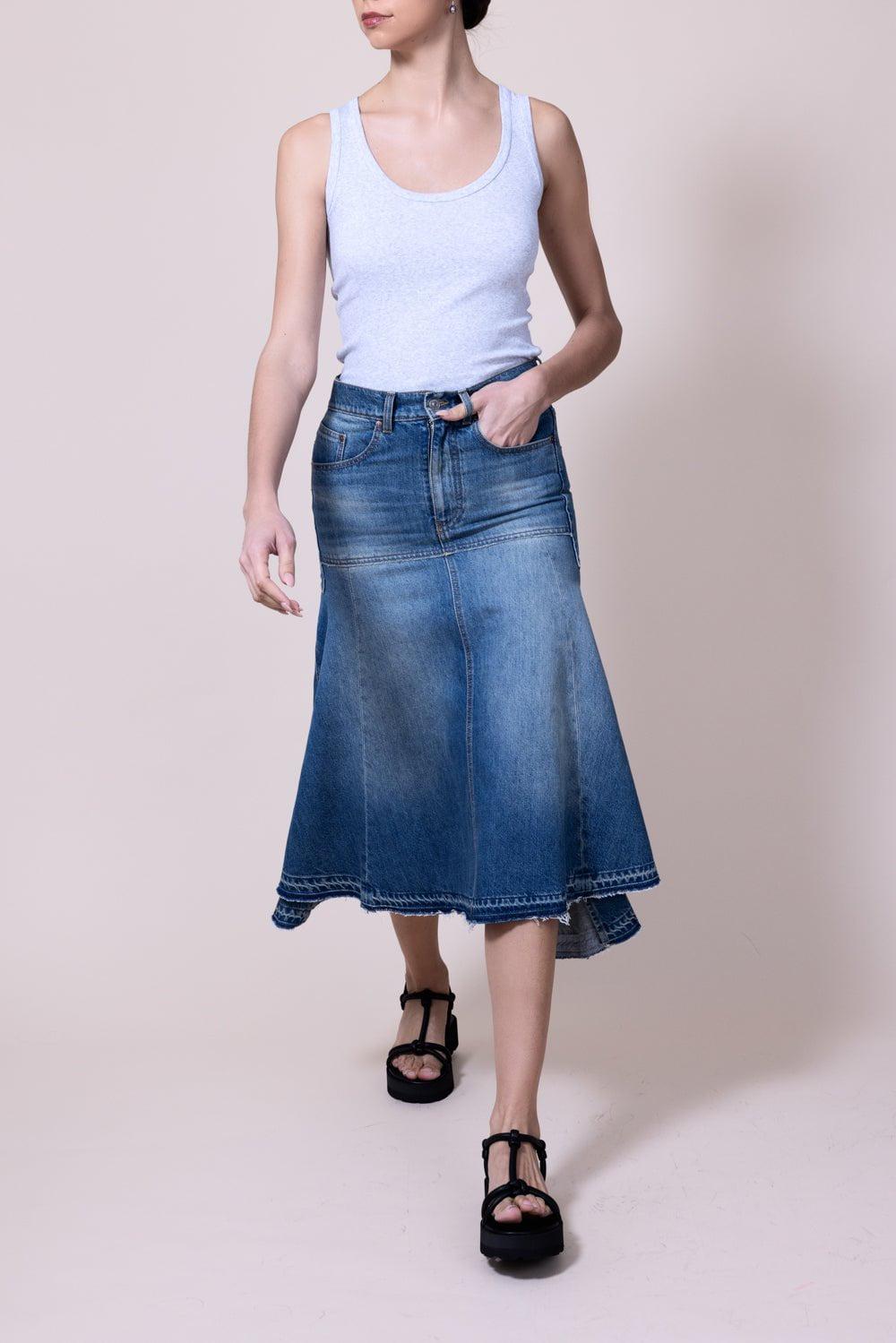VICTORIA BECKHAM-Patched Denim Skirt-